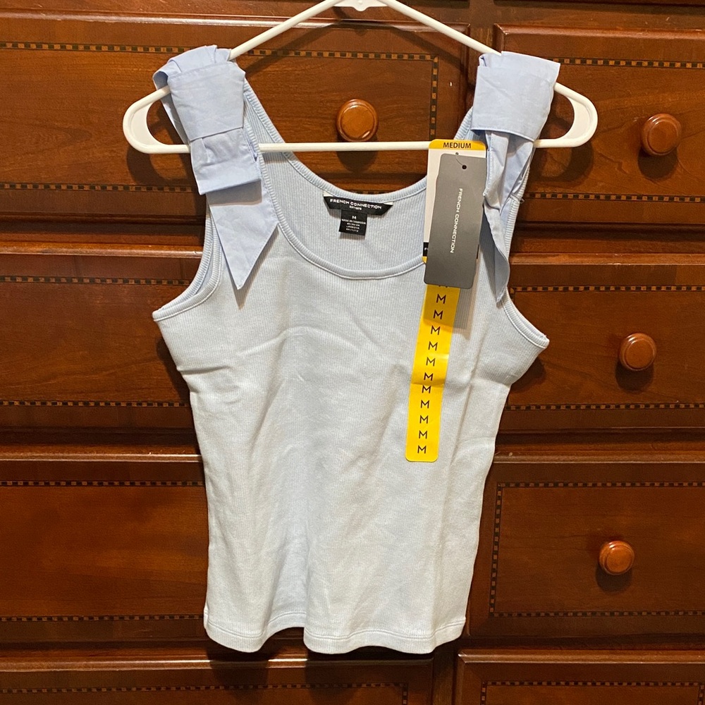 French Connection Sky Blue Tank Top with Bow Details